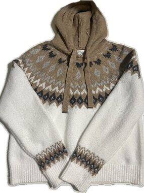 Rachel Zoe Cream and Tan Nordic Hooded Knit Sweater with Gray Accents
